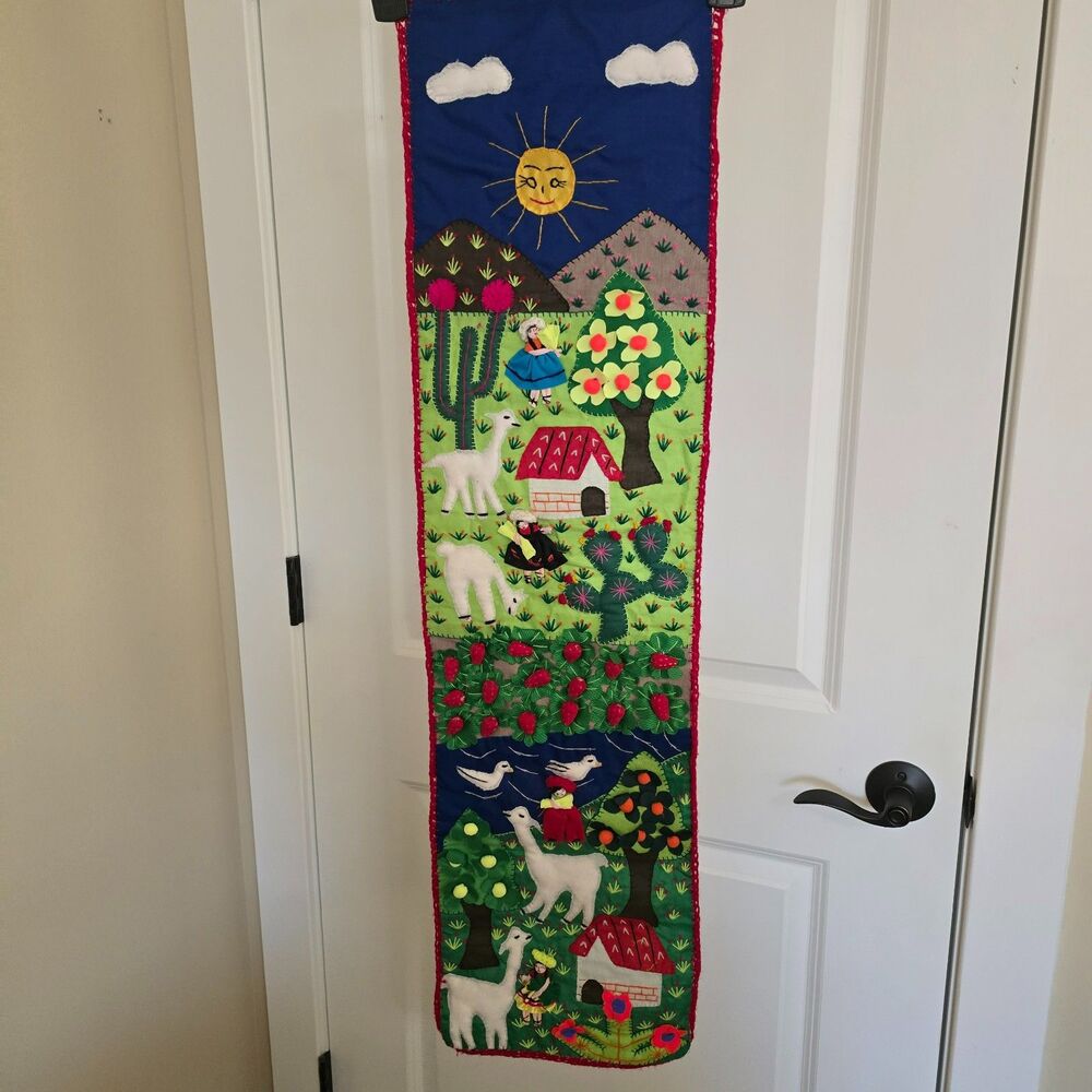 Vintage Arpillera  Folk Art Tapestry from Peru